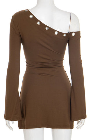 Asymmetric Button-Detail Dress