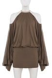 Draped Cold-Shoulder Casual Dress