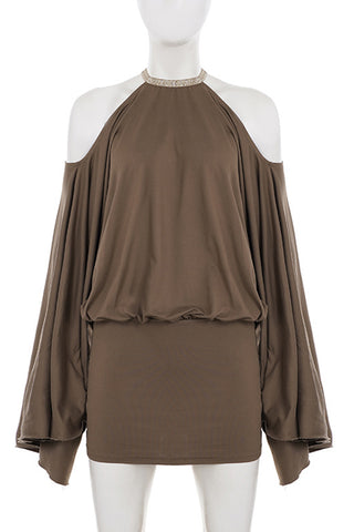 Draped Cold-Shoulder Casual Dress