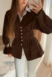 Buttoned Long-Sleeve Blouse with Fitted Waist