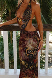 Halter Maxi Dress with Open Front