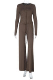 Chic Buttoned Top and Wide-Leg Pant Set