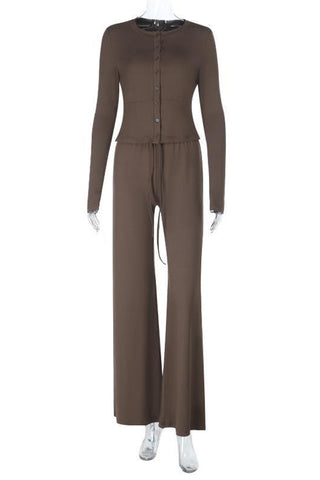 Chic Buttoned Top and Wide-Leg Pant Set