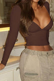 Deep V-Neck Long Sleeve Crop Top