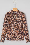 Leopard Print Mock Neck Mesh Top