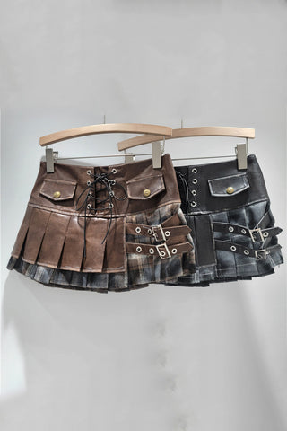 Edgy Lace-Up Mini Skirt with Buckle Accents
