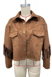 Fringe-Trim Snap Button Jacket