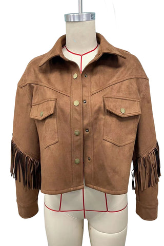 Fringe-Trim Snap Button Jacket