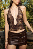 Halter Ruched Cutout Tank Top