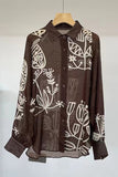 Floral Print Sheer Button-Up Blouse