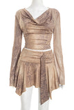Asymmetrical Skirt Set with Drape Top
