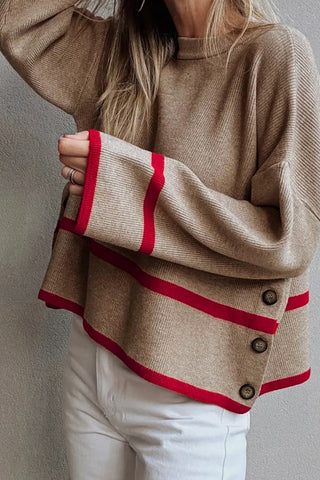 Button-Accent Knit Sweater