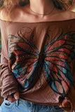 Butterfly Embellished Off-Shoulder Top