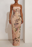 Strapless Floral Evening Gown