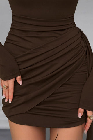 Ruched Long-Sleeve Bodycon Dress