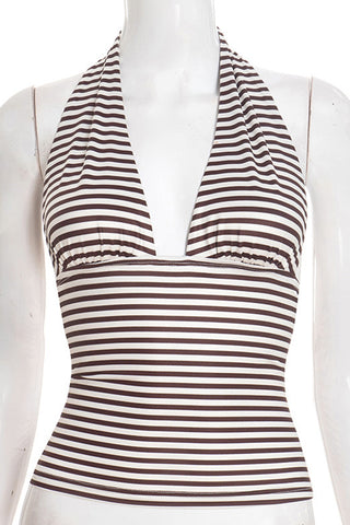Striped Halter Neck Tank Top