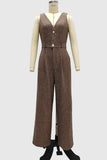 V-Neck Button-Front Jumpsuit