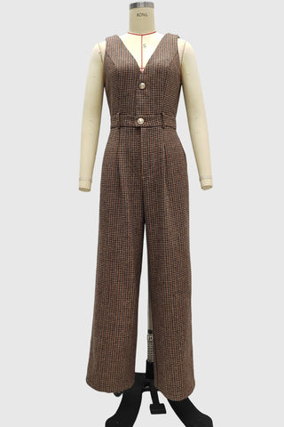 V-Neck Button-Front Jumpsuit
