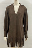 Fringe Hem Casual Dress with V-Neck