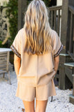 Leopard Trim Zipped Short Sleeve Casual Set