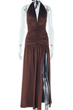 Halter Ruched Maxi Dress