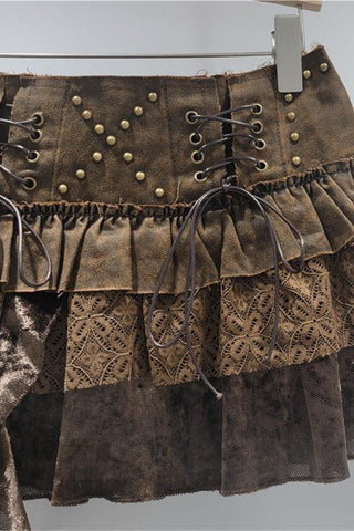 Lace-Up Layered Mini Skirt