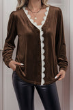 Lace-Trimmed Button-Front Blouse