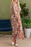 Floral Print Shirred Square Neck High Waist Maxi Dress