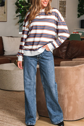 Stripe Crew Neck Drop Shoulder Pullover