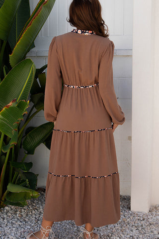 Floral-Trim Tiered Casual Dress