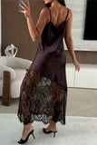 Elegant Lace Trim Cowl Neck Dress