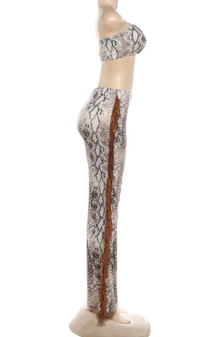 Strapless Fringe Pants Set