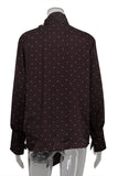 Polka Dot High-Neck Blouse with Tie