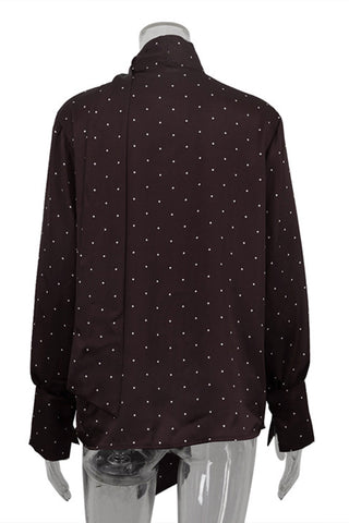Polka Dot High-Neck Blouse with Tie