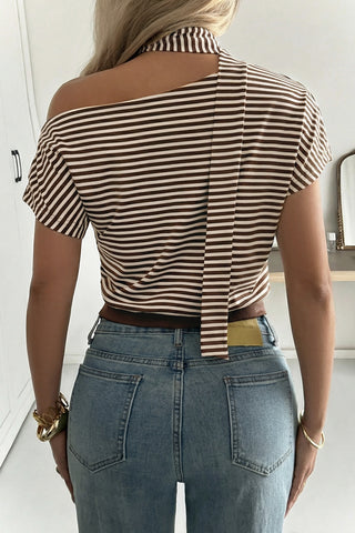 Striped Tie Neck T-Shirt