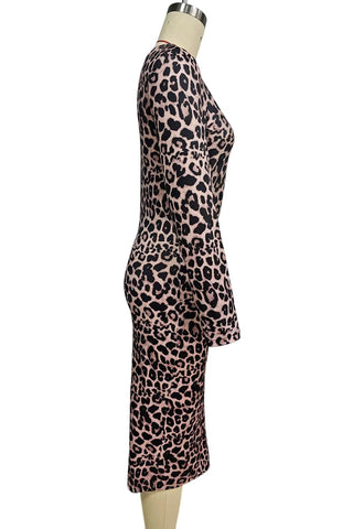 Leopard Print Casual Midi Dress