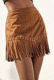 Fringe Detail Mini Skirt with Stud Accents