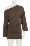 Off-Shoulder Long Sleeve Casual Dress