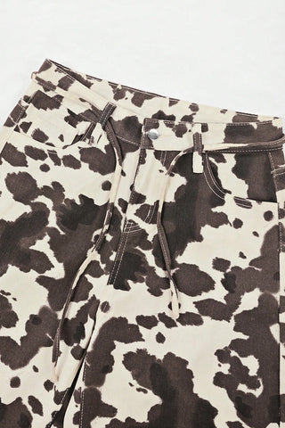 Patterned Wide-Leg Casual Pants