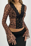 Lace-Trim Leopard Print Blouse