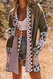 Geometric Pattern Open-Front Cardigan