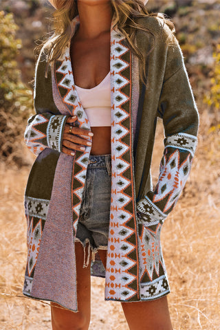 Geometric Pattern Open-Front Cardigan