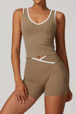 Plunge Neck Sports Bra and Flare Leg Pants Set