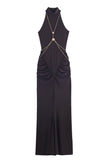 Elegant Halter Evening Gown with Chain Detail