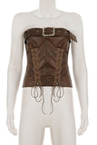 Lace-Up Belted Strapless Top