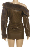 Asymmetric Faux Fur Mini Dress