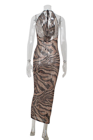 Halter Neck Sequin Evening Dress