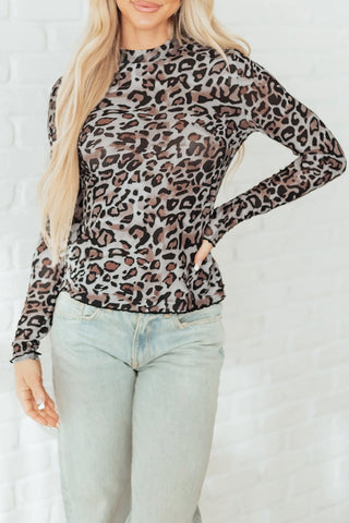 Leopard Mock Neck Long Sleeve Top
