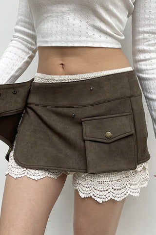 Asymmetric Button-Accented Mini Skirt