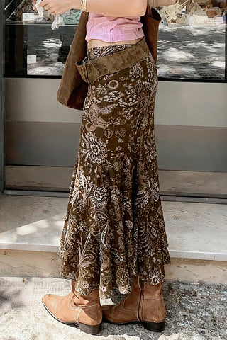 Paisley Print Flared Midi Skirt